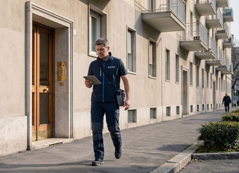 Tecnico Ulteria al lavoro sul radiatore per la sostituzione del ripartitore