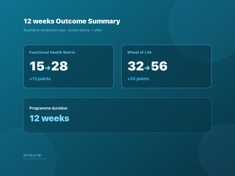 Summary infographic — Case Study: Paediatric Eczema Remission in a 7-Year-Old Boy — Food-Sensitivity Elimination and Gut Microbiome Restoration Using the Functional Health Matrix