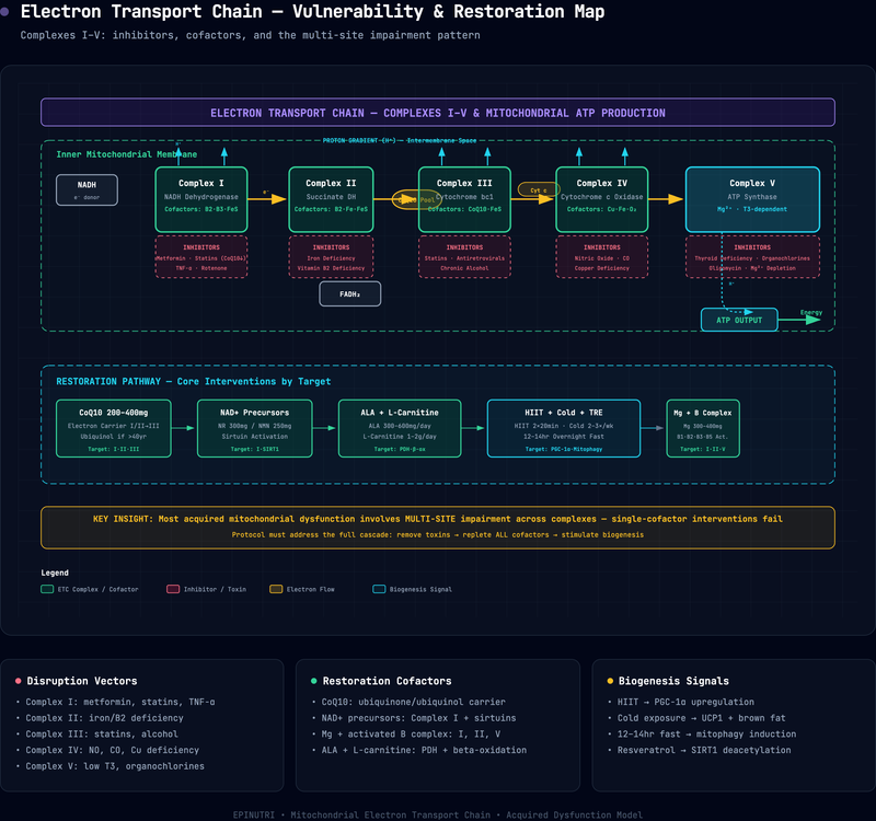 Mechanism diagram — Mitochondrial Restoration Protocol: A 12-Week Functional Medicine Framework
