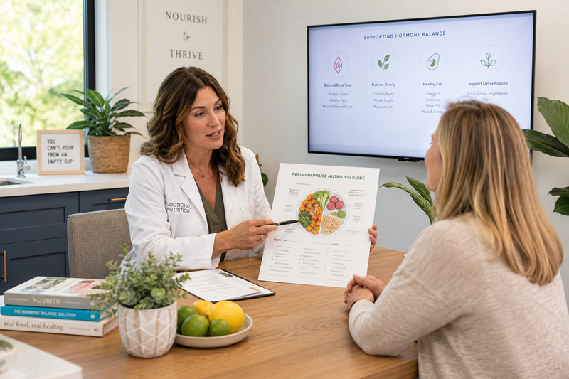 Clinical illustration — Perimenopause Nutrition: Alcohol, Fibre, Protein, and Omega-3 -- A Functional Medicine Framework
