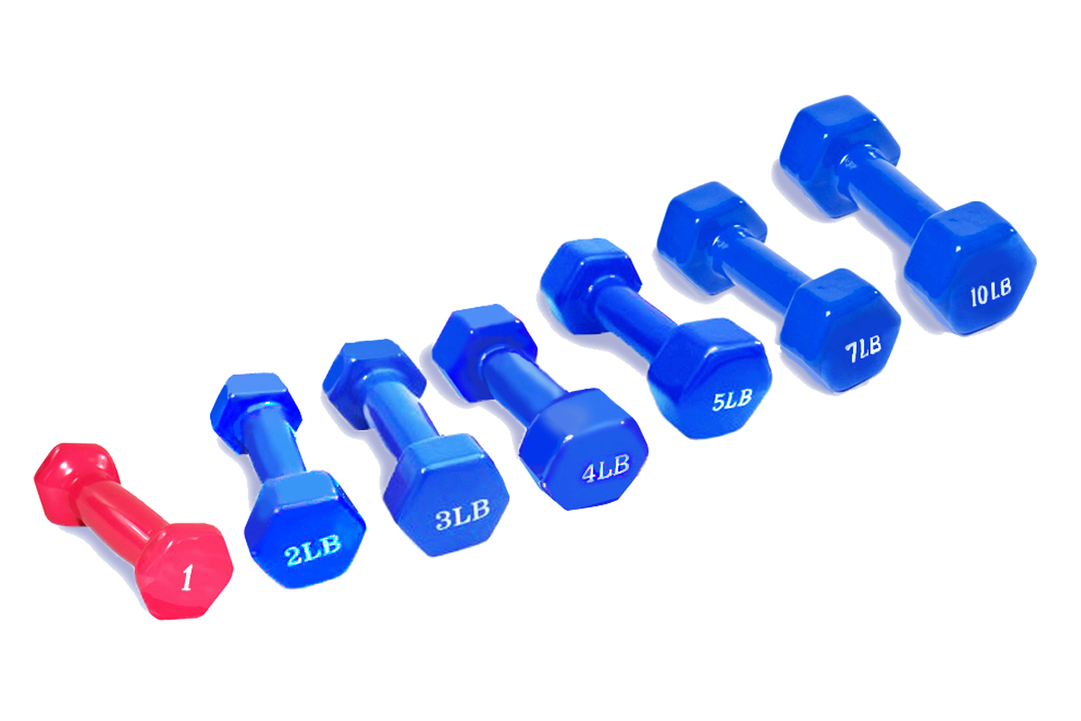 Apollo Athletics VCDB-1 to 10 Vinyl Hex-Dumbbell 1, 2, 3, 4, 5, 6, 7, 8, 9, 10 LB - Commercial fitness equipment