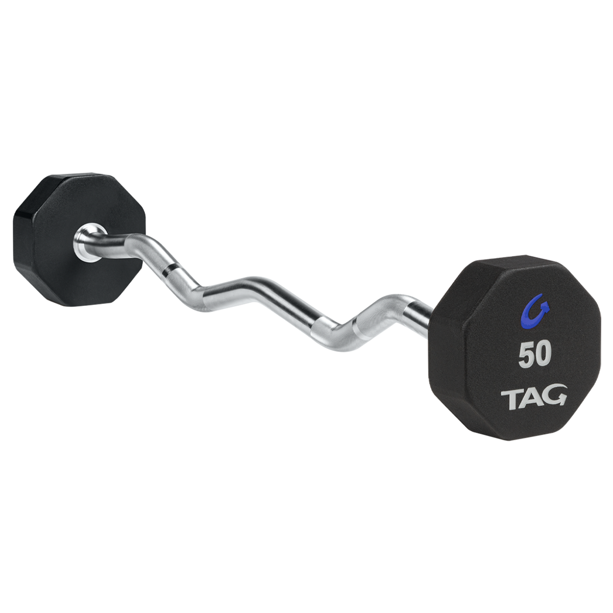 Tag Fitness 8-Sided Virgin Rubber Fixed Barbell with EZ Bar - Commercial fitness equipment
