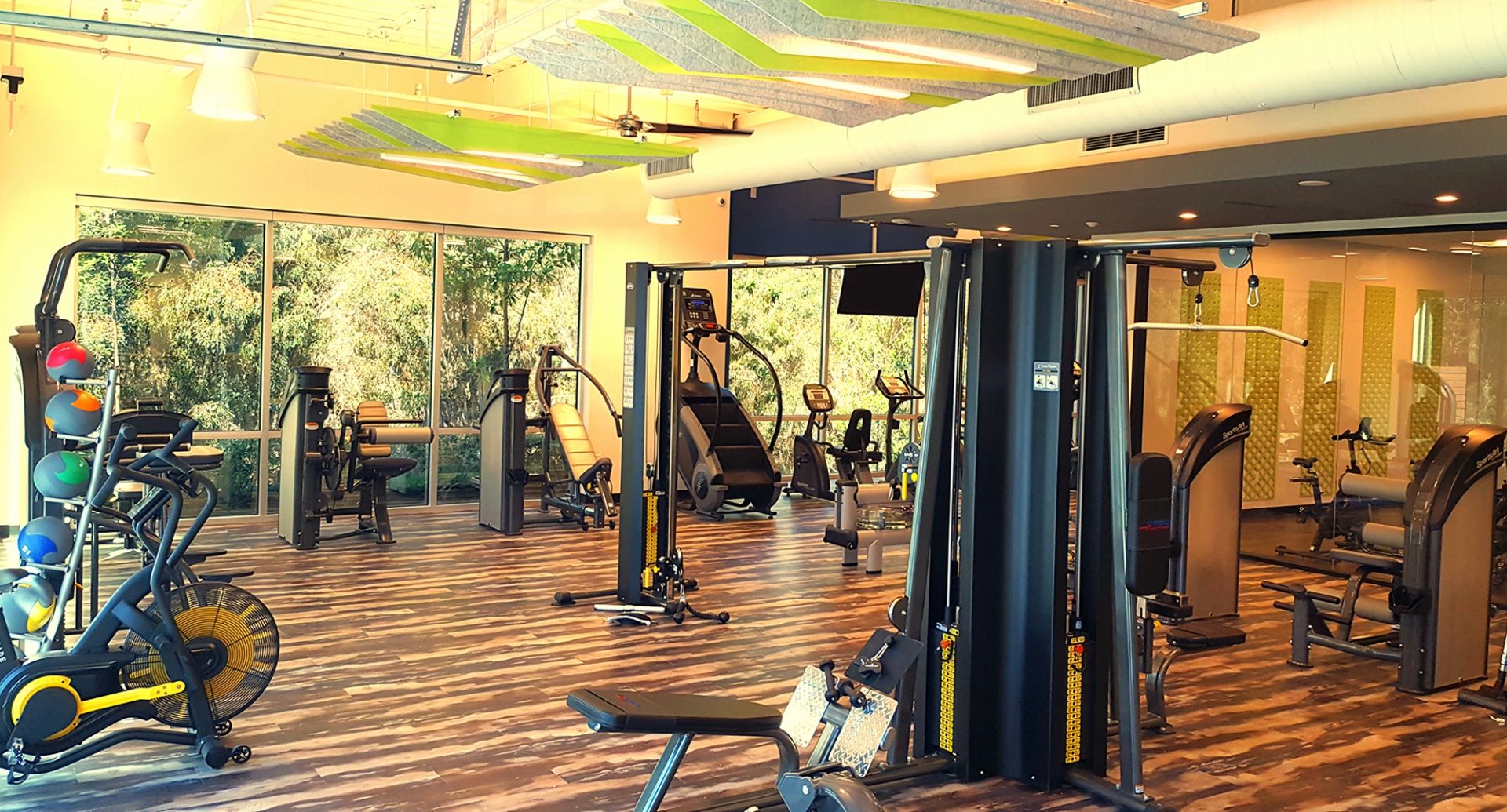 A completed commercial fitness room