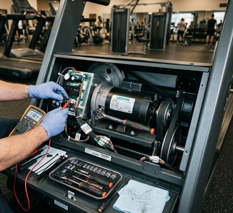 Servicing a commercial fitness machine