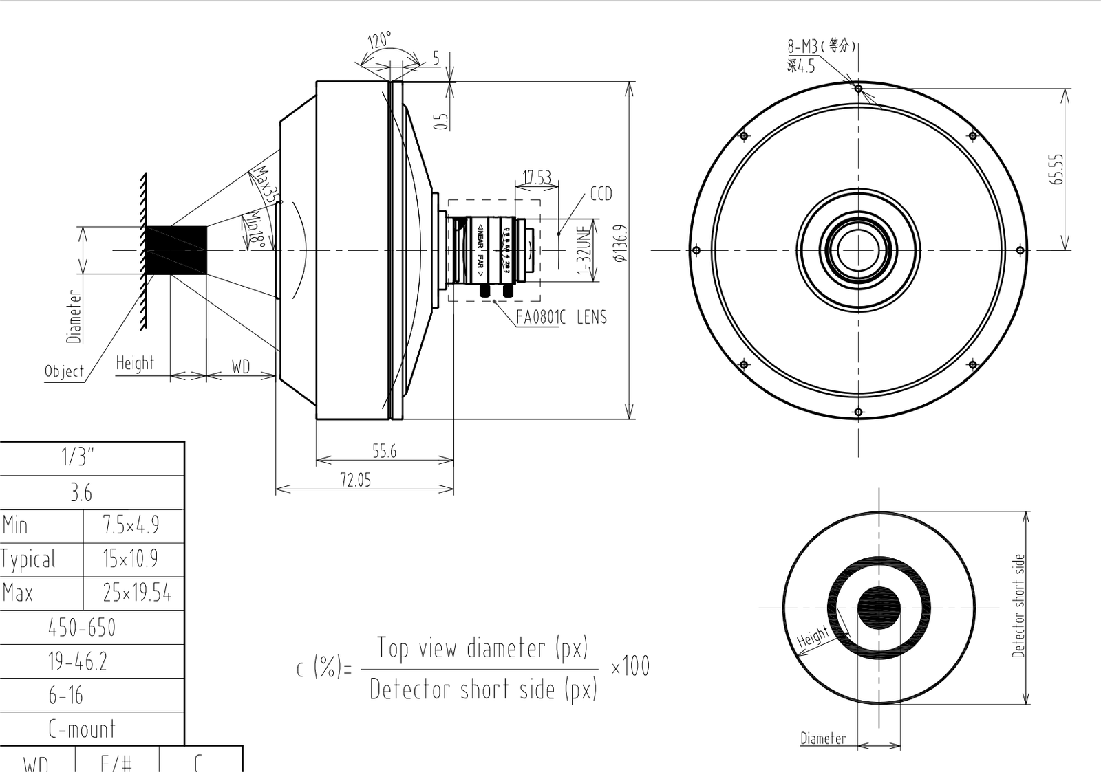 RF3601A mechanical drawing