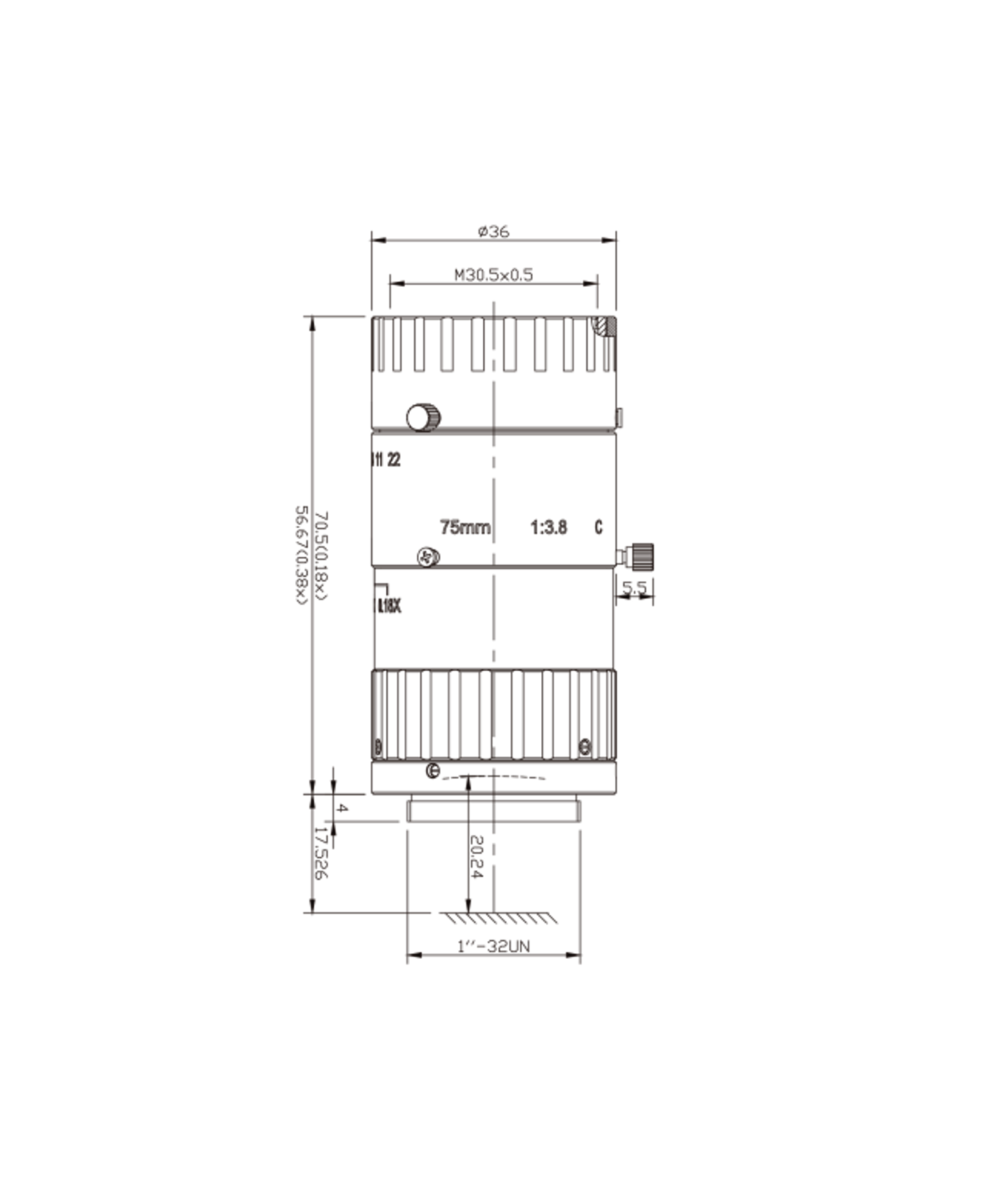 AZURE-NV7538M6M 75mm Machine Vision Lens