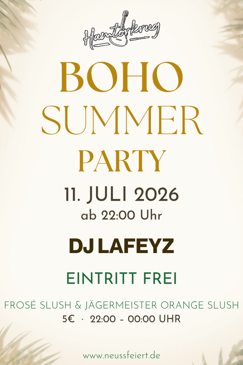 Boho-Summer Party mit DJ LAFEYZ im Hamtorkrug!