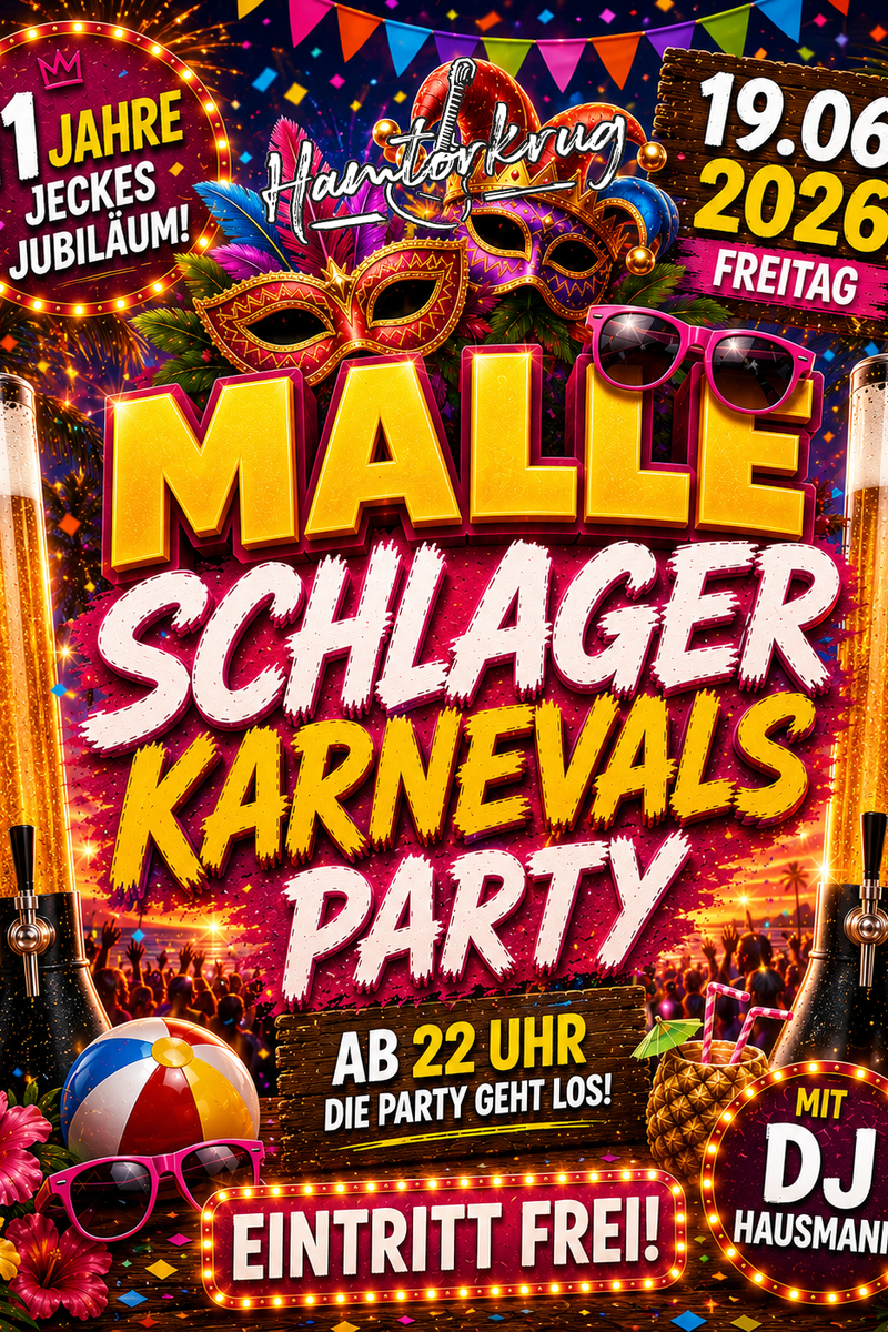 Hamtorkrug feiert Jeckes Jubiläum - Malle Schlager Karnevalsparty