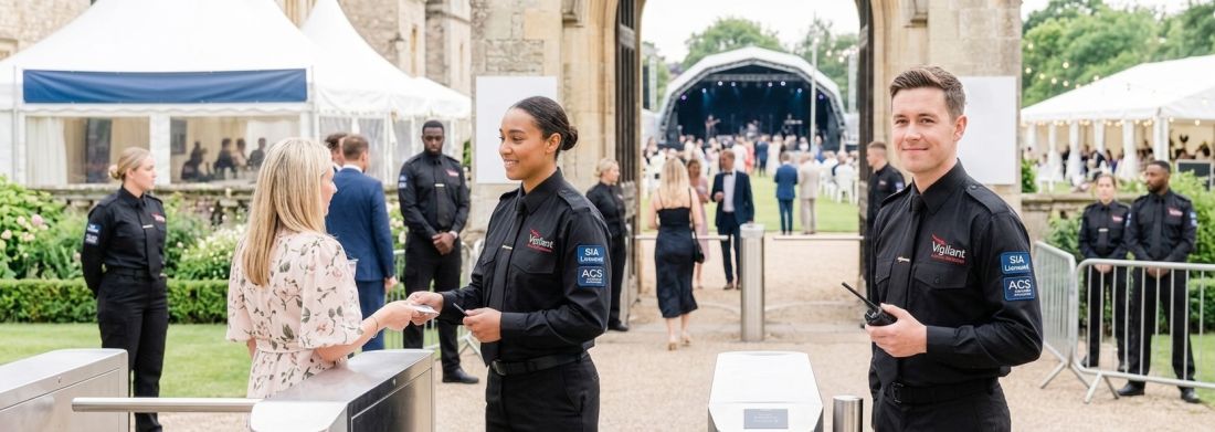 Vigilant event security team on duty at a UK outdoor venue