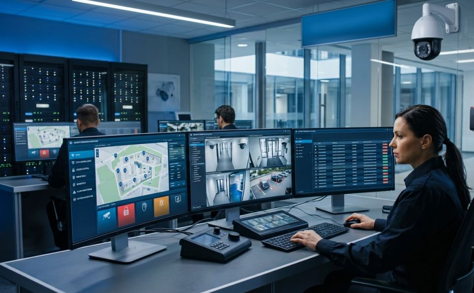 Alarm receiving centre operator verifying a signal on screen