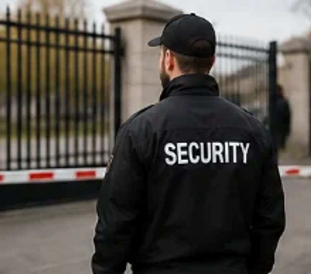 Static guard inspecting the perimeter fence line of a secured site