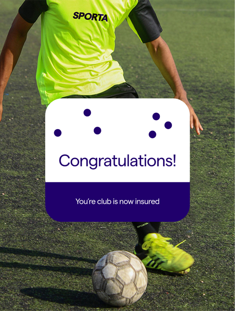 Sample UI showing "Congratulations! Your club is now insured."