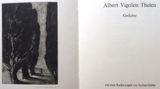 Open book with a stark, dark illustration of trees on the left page, and a title page for "Albert Vigoleis Thelen Gedichte" on the right.