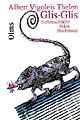 Book cover for Glis-Glis by Albert Vigoleis Thelen, depicting a stylized black dormouse with sharp teeth and a long curly tail, holding an insect, on a striped diagonal surface.