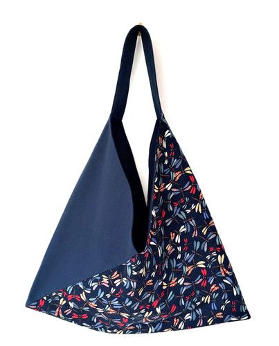 Sac triangle bleu libellules multicolores