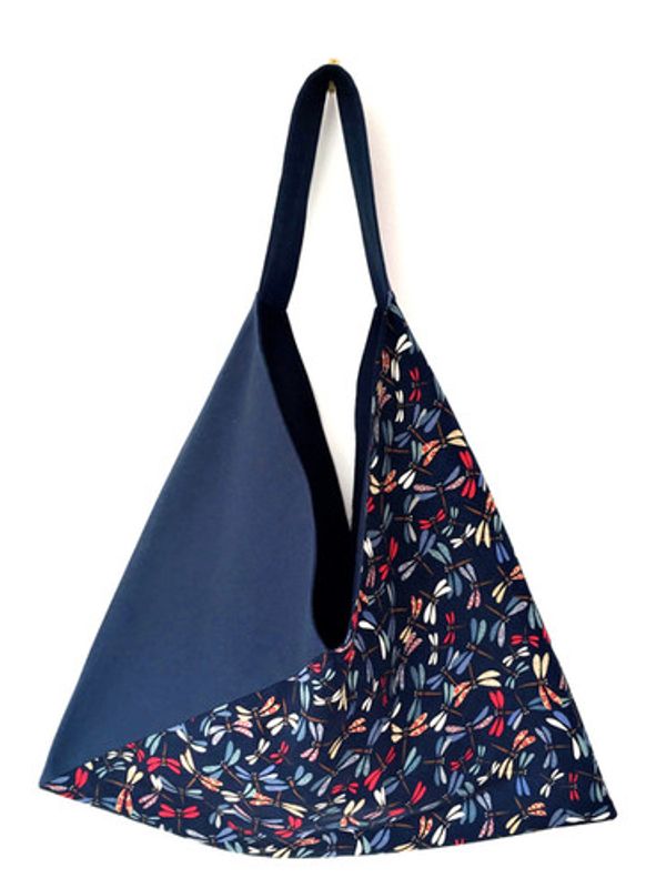 Sac triangle bleu libellules multicolores