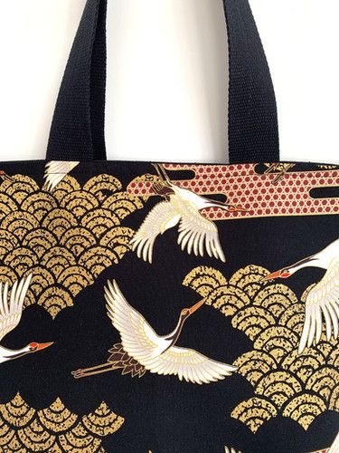 Sac cabas noir motifs grues