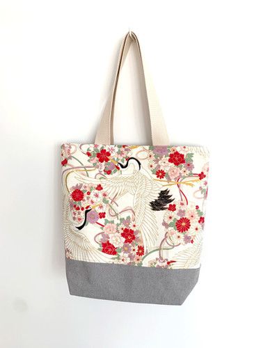 Sac cabas beige motifs grues