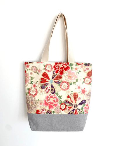 Sac cabas beige motifs fleurs