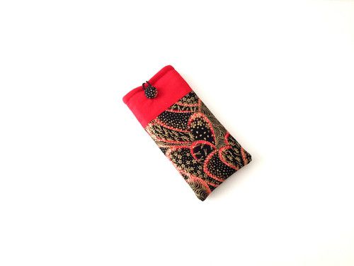 Etui téléphone rouge or