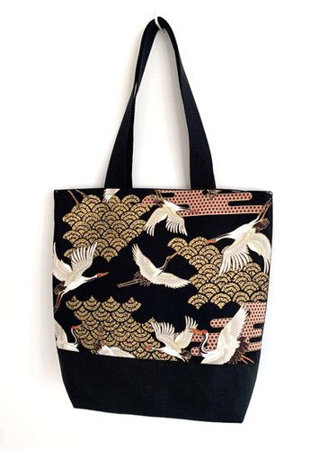 Sac cabas noir motifs grues