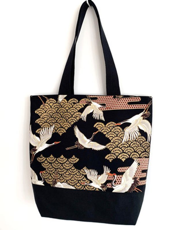 Sac cabas noir motifs grues