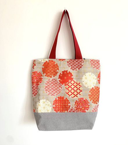 Sac cabas beige et rouge motifs japonais