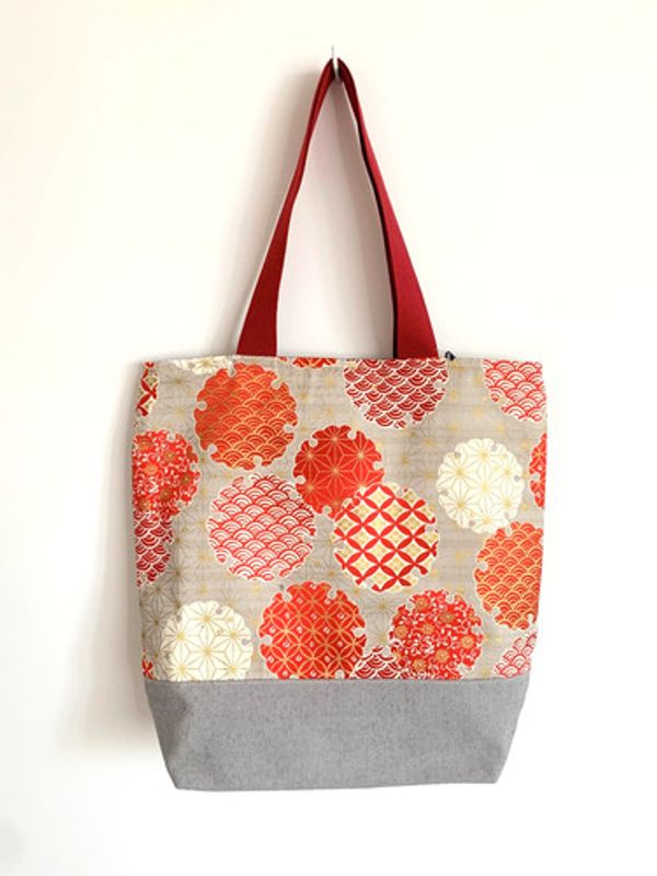 Sac cabas beige et rouge motifs japonais