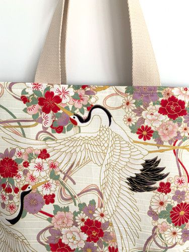 Sac cabas beige motifs grues