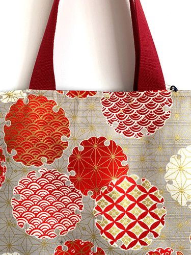 Sac cabas beige et rouge motifs japonais