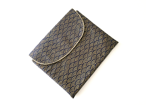 Housse tablette seigaiha bleu or