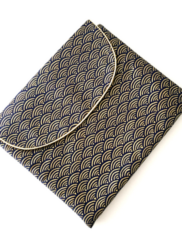 Housse tablette seigaiha bleu or