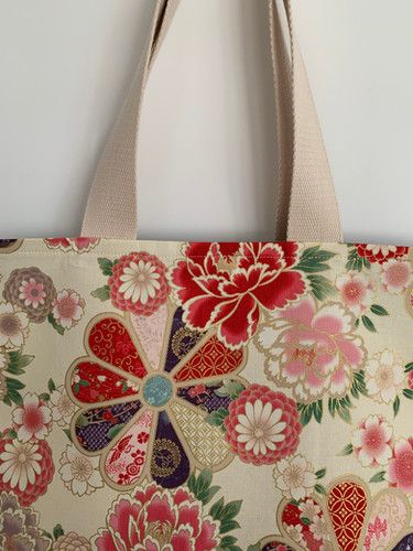Sac cabas beige motifs fleurs