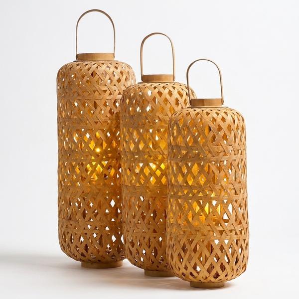 Farol de Bambu Entretegido con Cilindro Mediano - Imagen 2