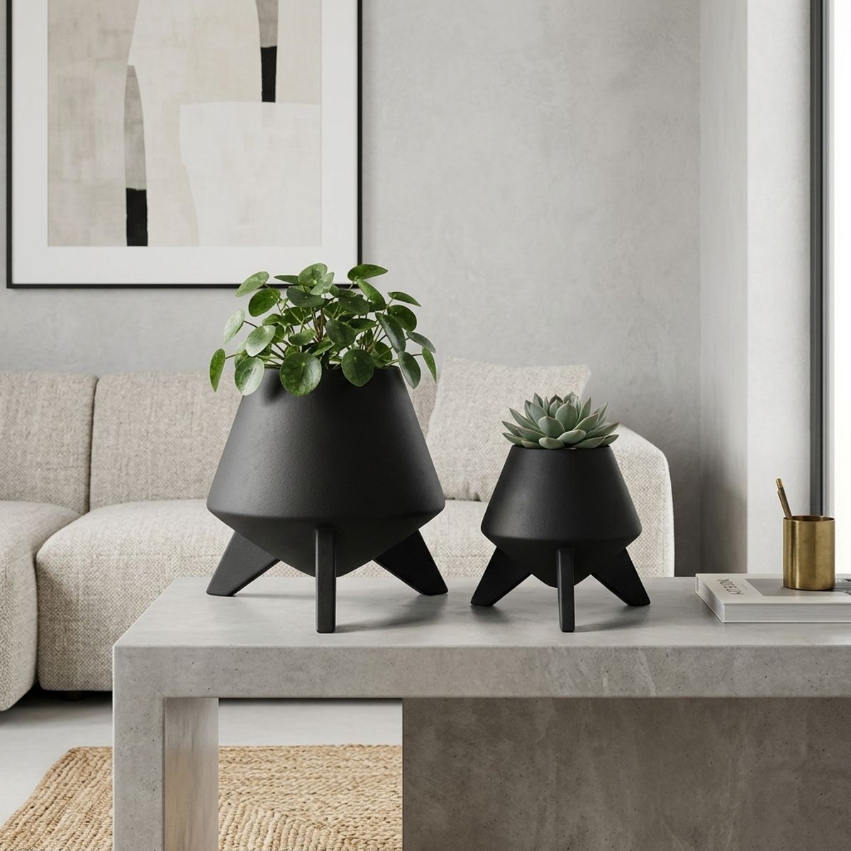 Jarrón grande negro en ceramica tallado