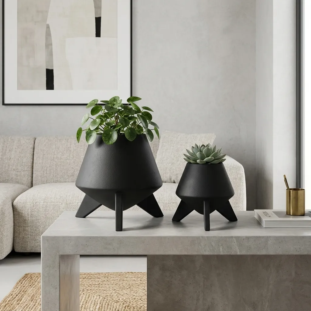 Jarrón grande negro en ceramica tallado