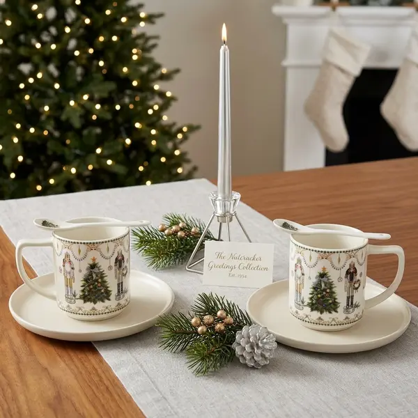 Set Navideño de Tazas y Cucharas Cascanueces