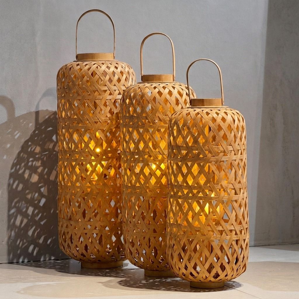 Farol de Bambu Entretegido con Cilindro Mediano - Imagen 1