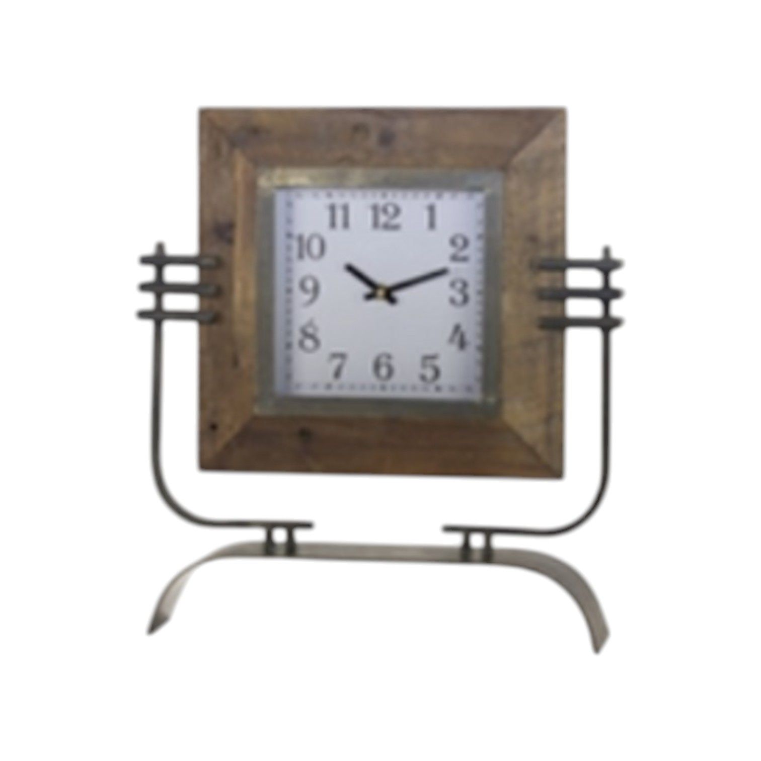 Reloj de mesa con estructura en acero y recuadro en madera