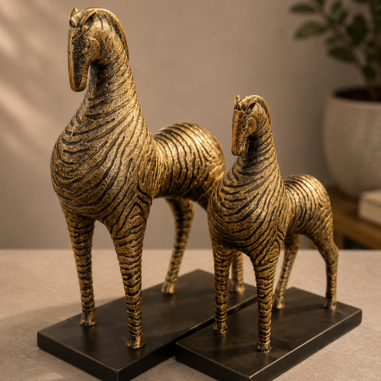 Caballo Decorativo Negro - Dorado Grande en Resina - Imagen 1