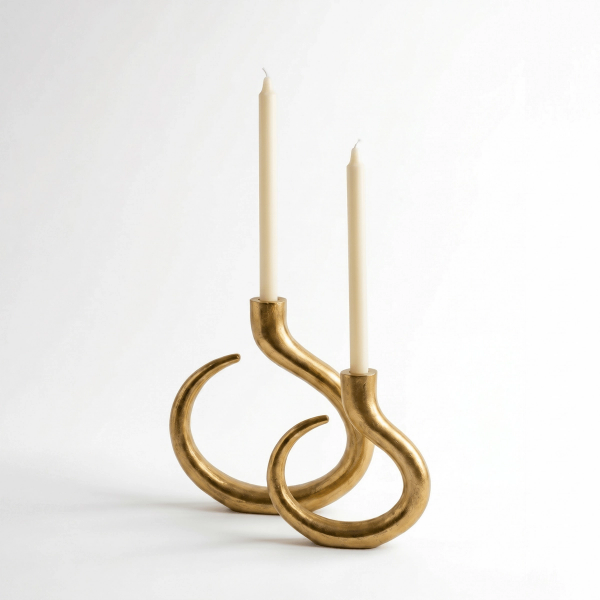 Set x2 de Candelabros en acero dorado - Imagen 2