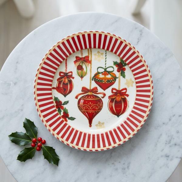 Plato Decorativo Navideño Esferas Clásicas