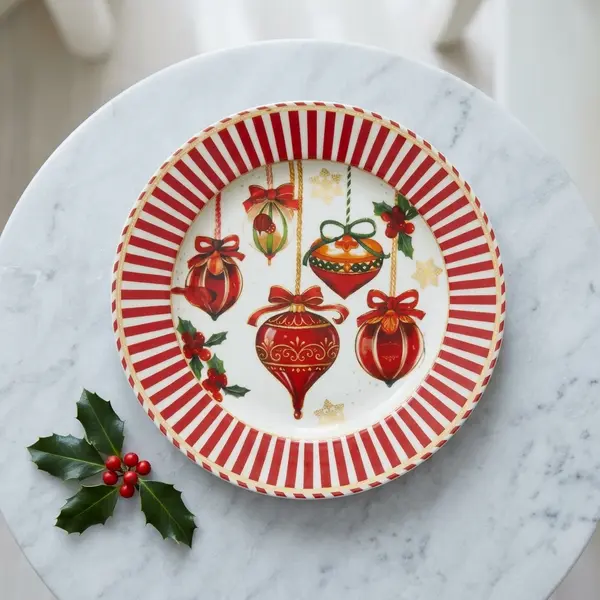 Plato Decorativo Navideño Esferas Clásicas