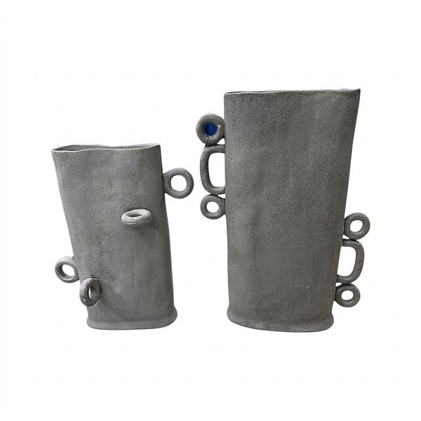 Jarrón pequeño gris raton en ceramica tallado con errajes - Imagen 4