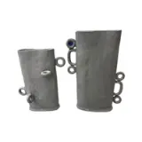 Jarrón grande gris raton en ceramica tallado con errajes - vista 3