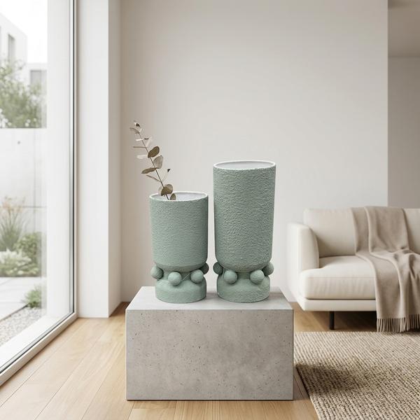 Jarrón grande en ceramica color verde textura porosa - Imagen 1