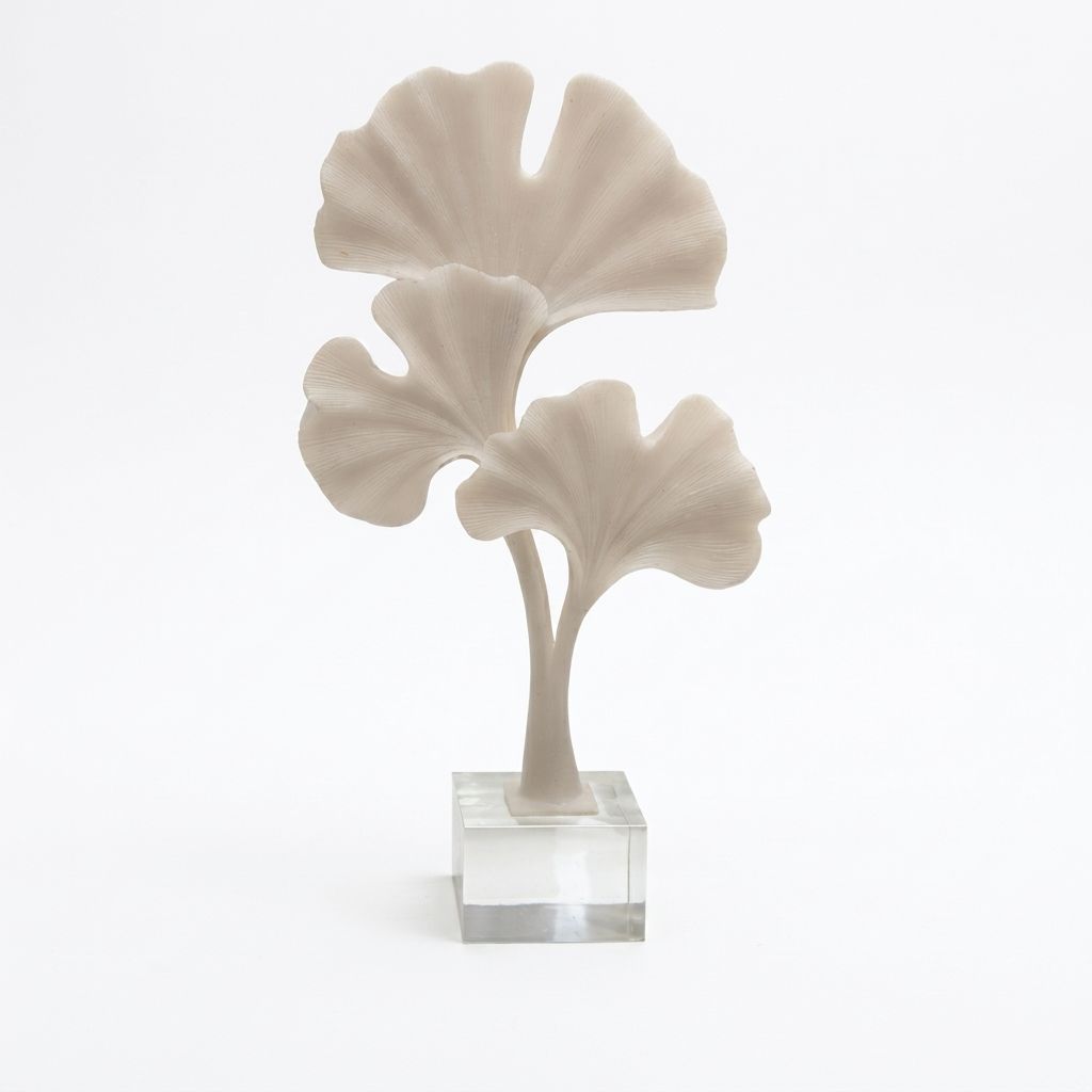 Escultura Hojas Ginkgo Marfil - Imagen 3