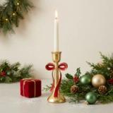 Portavelas Decorativo Lazo Dorado Navideño - vista 1