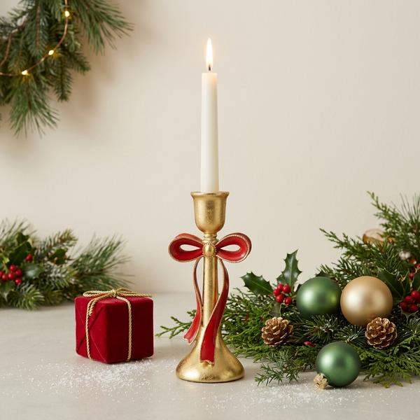 Portavelas Decorativo Lazo Dorado Navideño