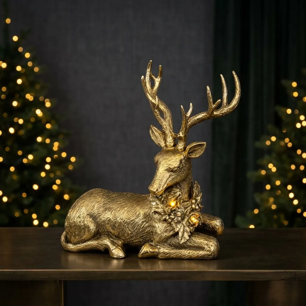 Ciervo Dorado Navideño con Corona